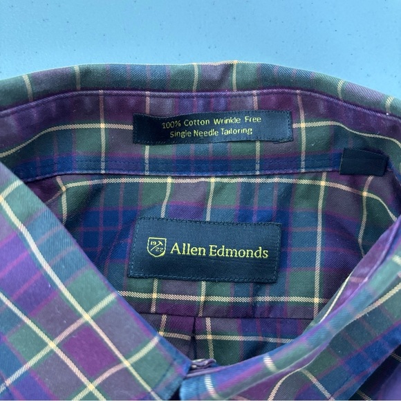 Allen Edmonds Wrinkle Free Men's Plaid Button Up Dress Shirt Large Long Sleeve - Picture 4 of 7